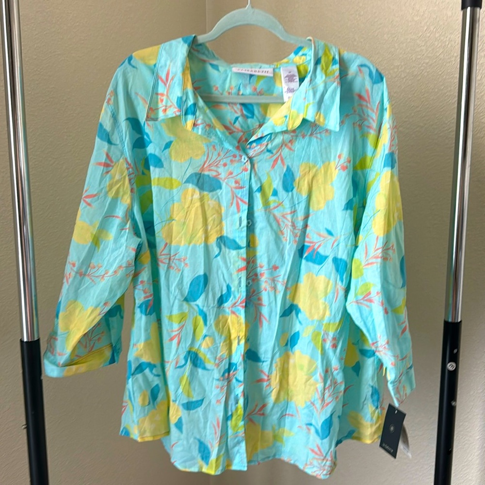 Liz Claiborne Elizabeth Collared Floral Blouse Women’s Shirt